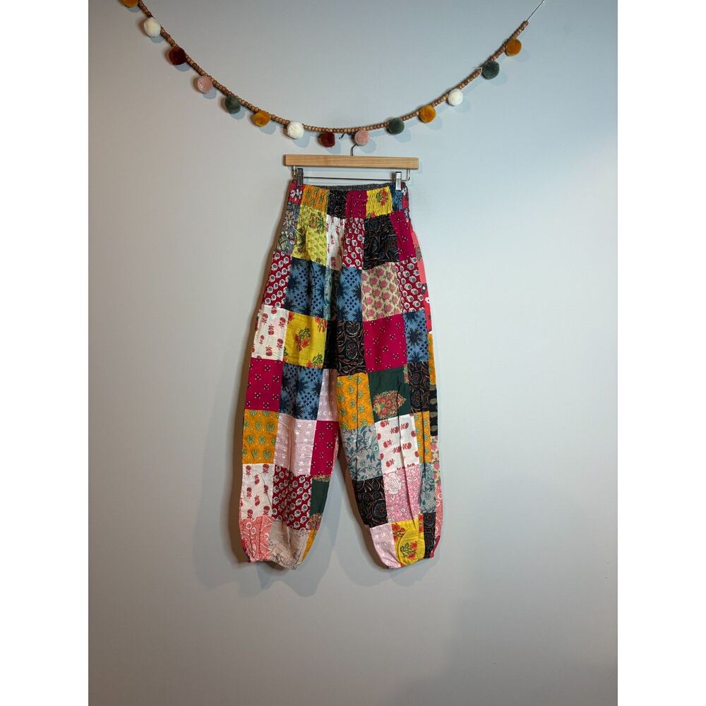 Boho hippie smocked colorful patchwork pants